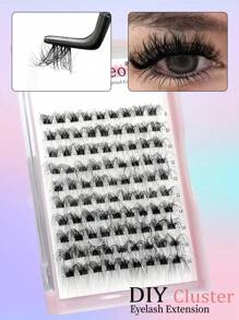 Asiteo 90 Pcs DIY Lash Kit Cluster Faux Mink Lashes Fluffy Messy 3D Cluster D Curl Lashes Mix Individual Eyelashes Extensions - 彩色 - 查看 5