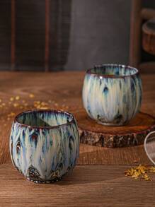 1pc Kiln Change Ceramic Gongfu Tea Cup, Single Ware Tenmoku Glaze Handmade Teacup, Tea Lover Cup Egg-Shaped Small Teabowl - Purple - View 2