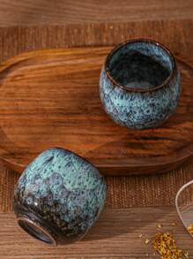 1pc Kiln Change Ceramic Gongfu Tea Cup, Single Ware Tenmoku Glaze Handmade Teacup, Tea Lover Cup Egg-Shaped Small Teabowl - Purple - View 9