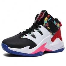 Men's Mid Top Basketball Shoes Anti Slip Outdoor Sports Walking And Running Shoes - Black Red - View 1