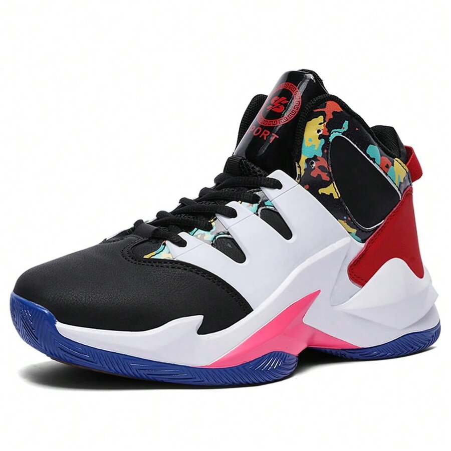 Men's Mid Top Basketball Shoes Anti Slip Outdoor Sports Walking And Running Shoes - Black Red - View 1