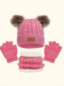 3pcs Kids Knit Warm Beanie Hat & Gloves & Scarf Set For Winter - 1 Set - View 7