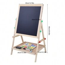 Tablero de dibujo de madera para niños y bebés, 2 en 1, de doble cara, de pie - Caqui - Ver 6