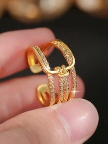 jealous young 1pc Multi-Layer Zirconia Open Ring, Suitable For Women And Girls For Daily Wear - View 2