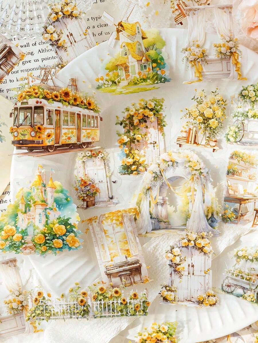 30 miếng/túi miếng dán mực trắng PET chống thấm nước - Dòng sản phẩm sân vườn & sân trong, Thiết kế cảnh quan hoa, Làm sổ lưu niệm tự làm - Nhiều màu - Xem 1