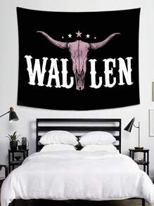 1 Stück universelle, spaßige Wandteppich mit Westernstier-Schädel-Motiv, personalisierter Polyester-Wandteppich geeignet für Studentenwohnheime, Zimmer, Schlafzimmer, Wohnzimmer Wanddekoration, inklusive kostenlosem Installationszubehör, ein ideales Geschenk, Heimdekoration, Zimmerdekoration, Raumfahnen, Raumartikel, Wandteppich