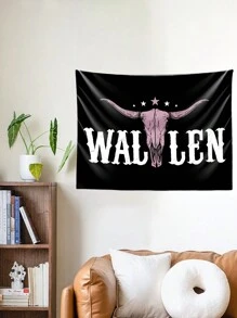 1 Stück universelle, spaßige Wandteppich mit Westernstier-Schädel-Motiv, personalisierter Polyester-Wandteppich geeignet für Studentenwohnheime, Zimmer, Schlafzimmer, Wohnzimmer Wanddekoration, inklusive kostenlosem Installationszubehör, ein ideales Geschenk, Heimdekoration, Zimmerdekoration, Raumfahnen, Raumartikel, Wandteppich