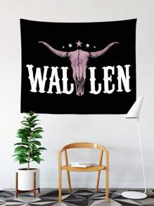 1 Stück universelle, spaßige Wandteppich mit Westernstier-Schädel-Motiv, personalisierter Polyester-Wandteppich geeignet für Studentenwohnheime, Zimmer, Schlafzimmer, Wohnzimmer Wanddekoration, inklusive kostenlosem Installationszubehör, ein ideales Geschenk, Heimdekoration, Zimmerdekoration, Raumfahnen, Raumartikel, Wandteppich