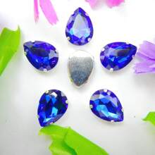 水滴形玻璃非 AB 正常颜色花式椭圆闪亮手工缝纫水晶手工缝制水钻装饰珠平背银色金爪底座带孔宝石 DIY 配件缝制宝石水钻用于装饰衣服、连衣裙、包、鞋子、胸针、耳环、手工艺品