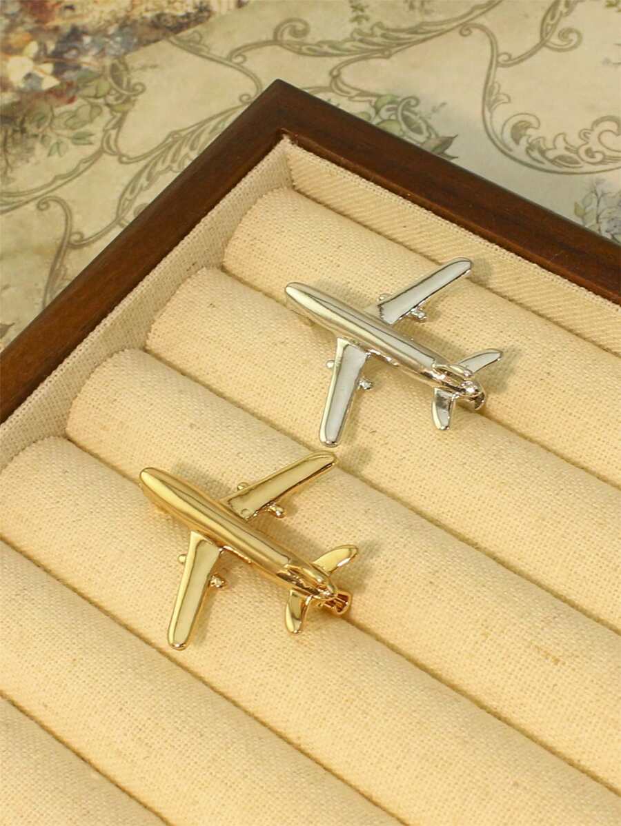 Yuan Shuo 1pc Minimalist Airplane Shaped Brooch Pin, Fashionable & Cute Lapel Pin For Couples - Silver-1316B - View 1