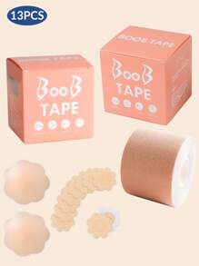 13pcs Replacement Breast Lift Tape - Breast Lift Bra For Shaping - Achieve Breast Lift And Contour - Waterproof Bob Tape (Includes 5 Pairs Of Non-Woven Disposable Nipple Covers, 1 Pair Of Silicone Nipple Covers, And One Roll Of 5m Breast Lift Tape)
