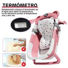 Bañera Plegable para Bebe, Tina de Baño para Bebe con Cojín Antideslizante y Pantalla de Temperatura, Bañera de Viaje Portátil para Recién Nacido (Rosa) - Rosa - Ver 2