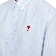 Camisa de manga larga oversized con rayas y logo en forma de corazón en blanco y azul claro - Azul - Ver 6
