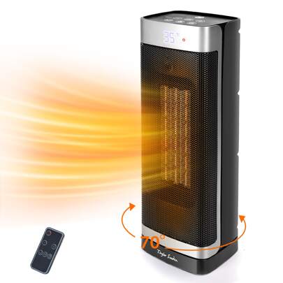 Electric Heater, 2000W PTC Space Silent Ceramic Heater, 70° Oscillating Fan Heater With Remote Control, Thermostat 4 Modes, 24H Timer, Overheat & Tip-Over Protection, Black - Fiery Pro