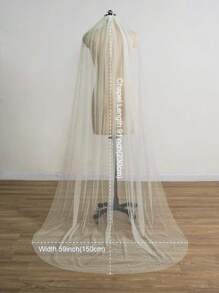 1 Pc Faux Pearl Length 2.3M(91Inch) Soft Glitter Tulle Wedding Bridal Veil With Metal Comb White Ivory Fall Clothes For Women Valentine's Day Accessories - Multicolor - View 5