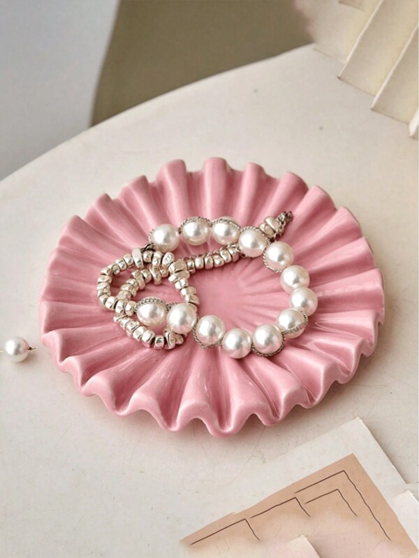 1pc Nordic Style Wave Pattern Ceramic Trinket Tray, Ins Home Decor Ceramic Ornament, Bedroom Accessory, Holiday Gift, Birthday Gift For Him/Her