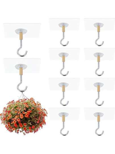 Heavy Duty Adhesive Ceiling Hooks For Hanging Plants, Baskets, Lanterns - Multifunctional Steel Wall Mounted Hangers Suitable For Garden Decor, Holidays Etc.