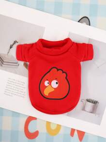 新品上市可爱动物印花圆领保暖内衬猫狗保暖运动衫，适合秋冬季宠物 - 紅色 - 查看 13
