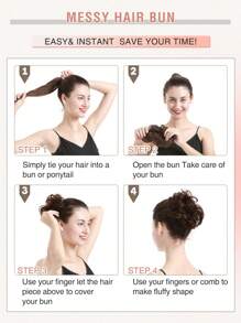 1pc Messy Bun Hair Piece, Human Hair, 1B Natural Black Wavy Bun Hair Piece, Suitable For Updo, Donut Style Elegant Bun, With Elastic Hair Ties, For Women Hairstyles, Halloween Costume