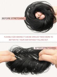 1pc Messy Bun Hair Piece, Human Hair, 1B Natural Black Wavy Bun Hair Piece, Suitable For Updo, Donut Style Elegant Bun, With Elastic Hair Ties, For Women Hairstyles, Halloween Costume