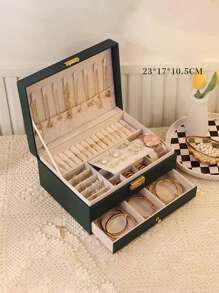 1pc Multifunctional Plaid Princess Cosmetic & Jewelry Box With Lock, Drawer, And Leather Surface For Storing Bracelets, Earrings, Necklaces And Other Accessories Back To School, Room Decor - One Size - View 22