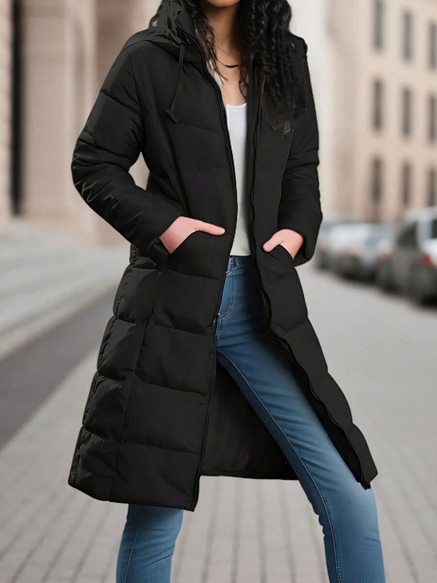 Slim Fit Women's Hooded Winter Coats Warm Parka Jacket Long Quilted Thicken Jacket - màu đen - Xem 1