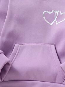 Set de 3 piezas de sudadera con capucha con estampado de corazón para niña, conjunto de ropa casual y deportiva cómoda y abrigada para exteriores
