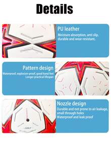 1 quả bóng đá da PU số 5 chất lượng cao có độ đàn hồi cao, chống mài mòn, chống nổ, liên kết nhiệt liền mạch, bóng đá luyện tập cho người lớn - Đỏ - Xem 5