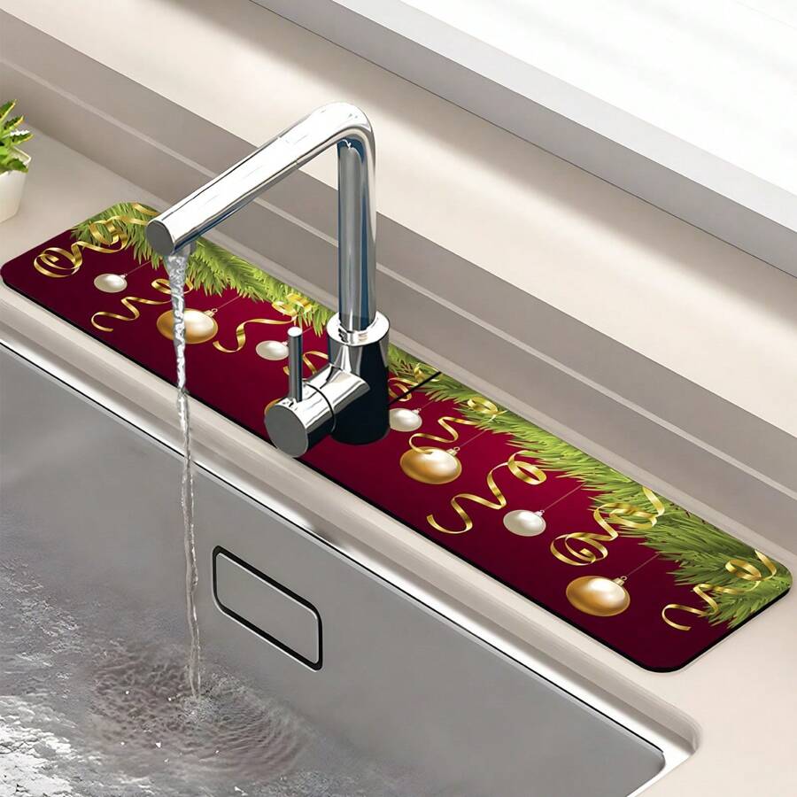 1 miếng, Miếng thấm nước bằng bùn Diatom Giáng sinh vui vẻ, Vật dụng trang trí Giáng sinh, Có thể cắt được, Miếng thấm nước cho vòi nước phòng tắm, Miếng thấm nước chống trượt chống ẩm, Phụ kiện mặt bếp. - nhiều màu - Xem 1