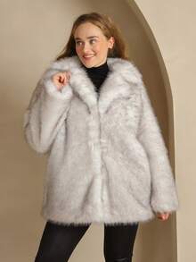 Astrid 大码长袖人造毛皮休闲夹克，时尚日常穿着，秋冬季