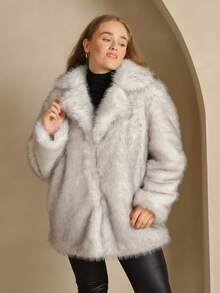 Astrid 大码长袖人造毛皮休闲夹克，时尚日常穿着，秋冬季