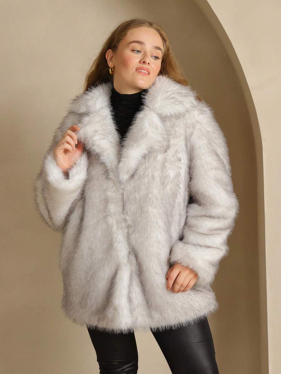 Astrid 大码长袖人造毛皮休闲夹克，时尚日常穿着，秋冬季