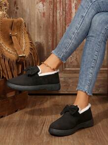 Botas quentes com forro de pelúcia, decoração de laço, sola antiderrapante, botas curtas de inverno 2024 para mulheres