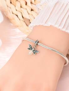 镀银吊饰花朵爱心七彩夜光萤火虫动物系列吊坠吊坠球适用于手链 DIY 女士珠宝 - 銀色 - 查看 5