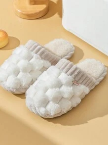 Plush Lined Slippers For Teens, Comfortable Warm Soft Bottom Non-Slip Indoor Home Slippers, Winter