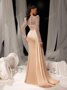 Faeriesty Elegant Sequin Mermaid Evening Gown With Floor-Length Satin Skirt | Luxurious Elegant Formal Design | Perfect For Weddings, Galas, Red-Carpet Events, And Formal Dinners​