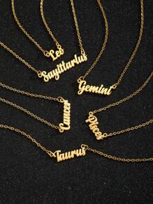 1 件简约时尚星座字母吊坠项链女女孩复古十二生肖字母锁骨链颈链适合日常佩戴 - 金黃色 - 查看 1