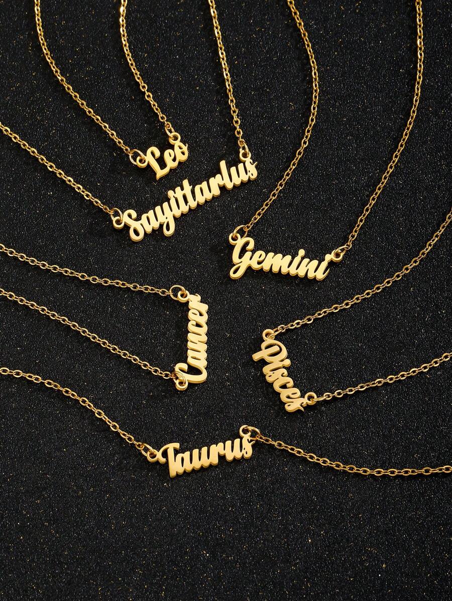 1 chiếc vòng cổ mặt dây chuyền hình chòm sao thời trang đơn giản dành cho nữ, trẻ em gái, cung hoàng đạo, chữ cái, xích xương đòn, đeo hàng ngày - Vàng - Xem 1