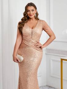 Váy dạ hội trang trí sequin cỡ lớn, váy dạ hội trang trọng thanh lịch, dành cho khách dự tiệc cưới, tốt nghiệp, váy dự tiệc tối - Vàng - Xem 6