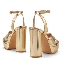 Women's Platform Chunky Heel Sandals 4.7 Inches Open Square Toe Heels With Ankle Strap Dress Wedding Party Shoes - Vàng - Xem 2