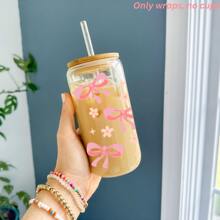 4pcs Conquette Pink Bow UV Dtf Cup Wraps Transfer Sticker For 16oz Glass Cup Waterproof & Scratch-Resistent UV Dtf Wraps Decal For Mug Tumbler Laptop DIY Craft Decorations Back To School