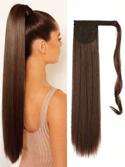 Long Ponytail Extended By18-34 Inches, Wrapped Ponytail Synthetic Hair Extension Clip In Ponytail Wig Clip For Women's Hair Extension(Straight )