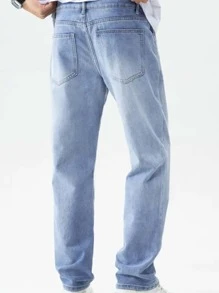 Men's Straight Baggy Jeans Premium Streetwear Oversized Rapper Denim Skater Style Loose Fit - Light Wash - View 2
