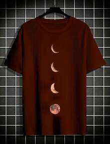 Basic Moon Phases T-Shirt (FRONT) Men's Women's Cotton Shirt Reinforced Stitching Unisex StreetWear - 鏽棕色 - 查看 2
