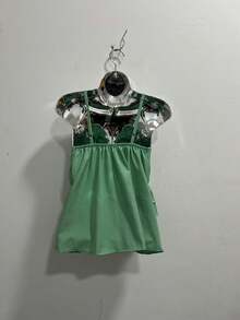 Women's Sleeveless Polka Dot Print Blouse Fashion - 綠色 - 查看 2