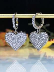 New Arrival Romantic Love Heart Earring 925 Silver Plated Earrings For Women Fashion Cubic Zirconia Jewelry - Bạc - Xem 1