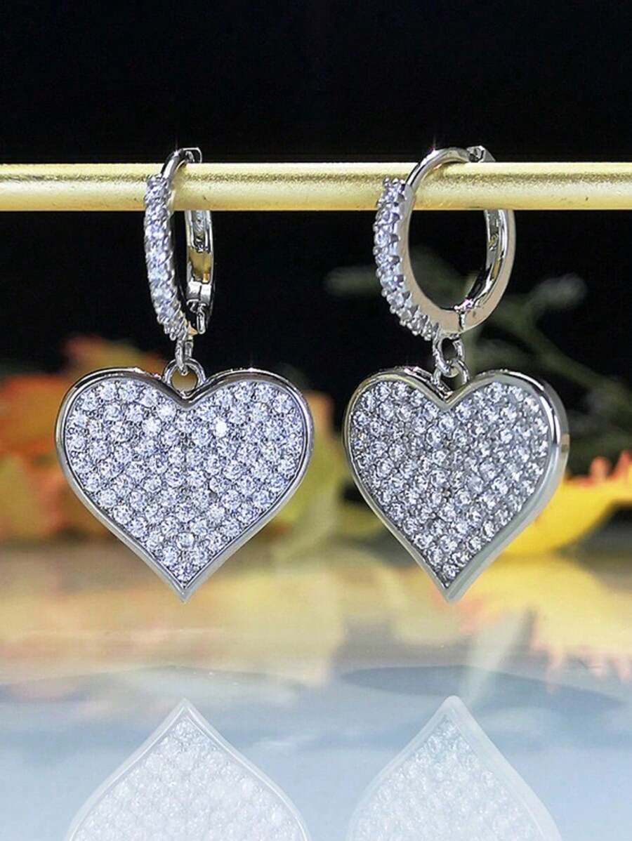 New Arrival Romantic Love Heart Earring 925 Silver Plated Earrings For Women Fashion Cubic Zirconia Jewelry - Bạc - Xem 1
