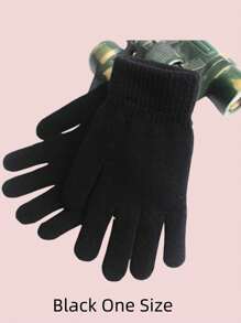 1 Pair Solid Color Knitted Adult Gloves, Thick Thermal Lined Warm Gloves, Finger Separation Design, Suitable For Riding, Cold Weather, Valentine's Day Gift - Multicolor - View 3