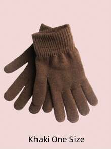 1 Pair Solid Color Knitted Adult Gloves, Thick Thermal Lined Warm Gloves, Finger Separation Design, Suitable For Riding, Cold Weather, Valentine's Day Gift - Multicolor - View 4