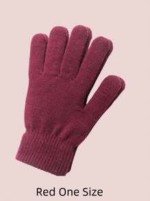 1 Pair Solid Color Knitted Adult Gloves, Thick Thermal Lined Warm Gloves, Finger Separation Design, Suitable For Riding, Cold Weather, Valentine's Day Gift - Multicolor - View 2